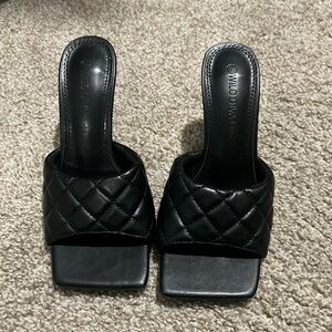 Black square toe heels